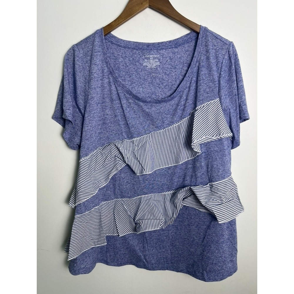 Lane Bryant Blue Purple Heathered Ruffle Striped Top Plus 18/20 Linen Blend